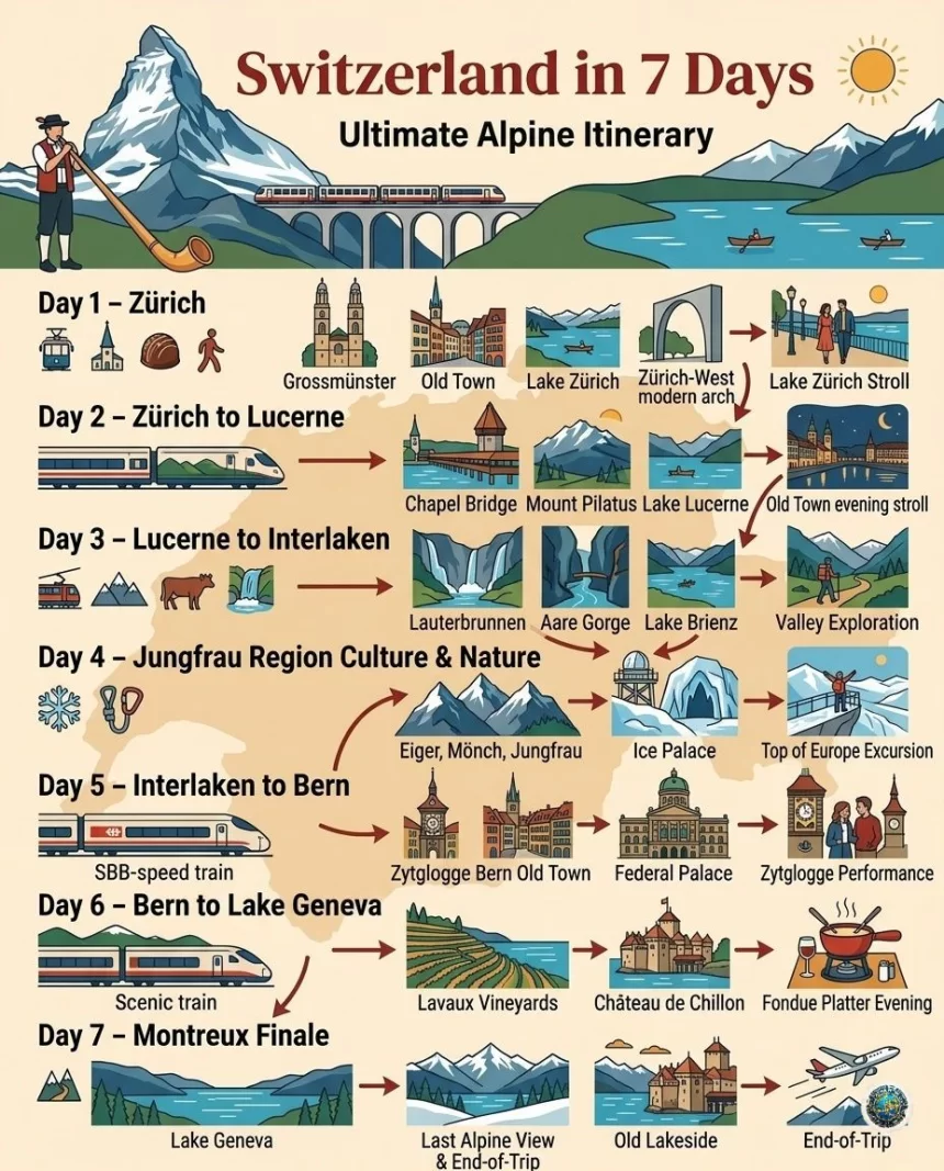 Switzerland in 7 Days: Ultimate Alpine Itinerary 2026 | Zurich to Montreux
